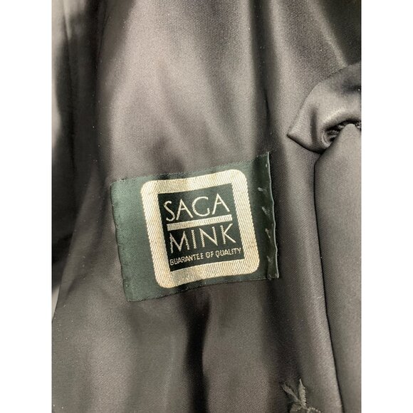 Vintage 80s Genuine Saga Mink Fur Coat M/L Black 3/4 Batwing Sleeve - Picture 9 of 16